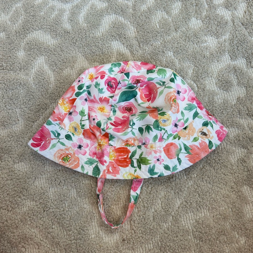 Baby toddler floral bucket hat with chin strap